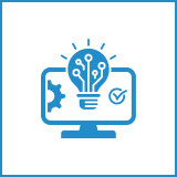 Icon of a computer monitor with a light bulb symbolizing ideas and innovation.