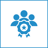 Icon of a group with a star badge symbolizing team achievement or recognition.