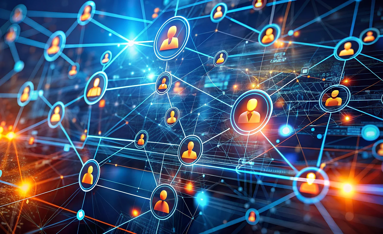 Digital network connecting multiple user profiles globally.