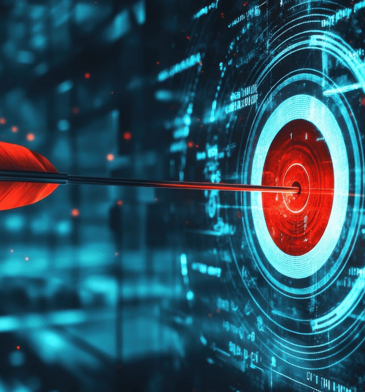 Arrow hitting a digital target symbolizing precision and focus.